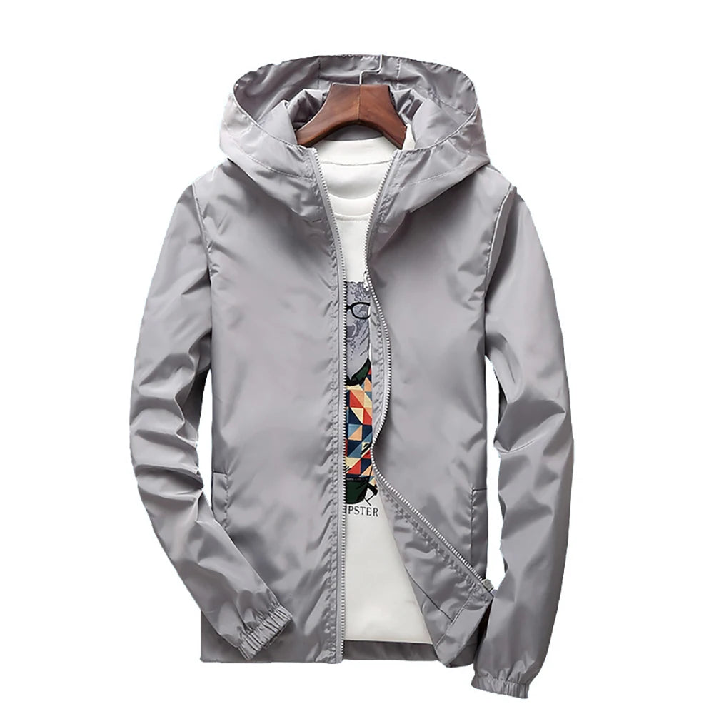 2025 Spring and Autumn New Youth Men's Fashion Casual Zipper Jacket Student Korean Edition Thin Top Solid Color Hooded Jacket