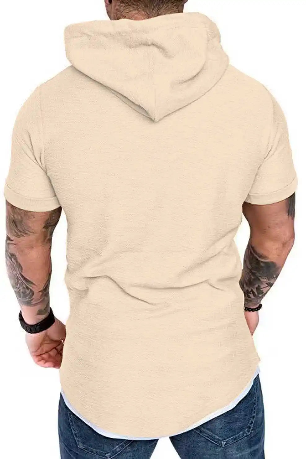 New men's summer hooded T-shirt Men's solid color top men's short sleeve T-shirt Hoodie casual fashion men's short sleeve