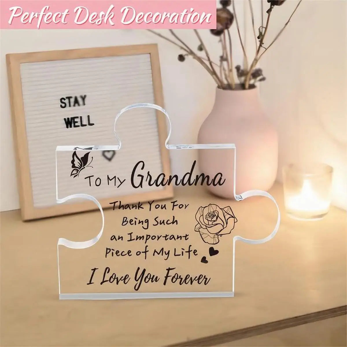 Grandma Gifts, carved acrylic puzzle shaped plaque, suitable for grandma's funny birthday and Christmas gift
