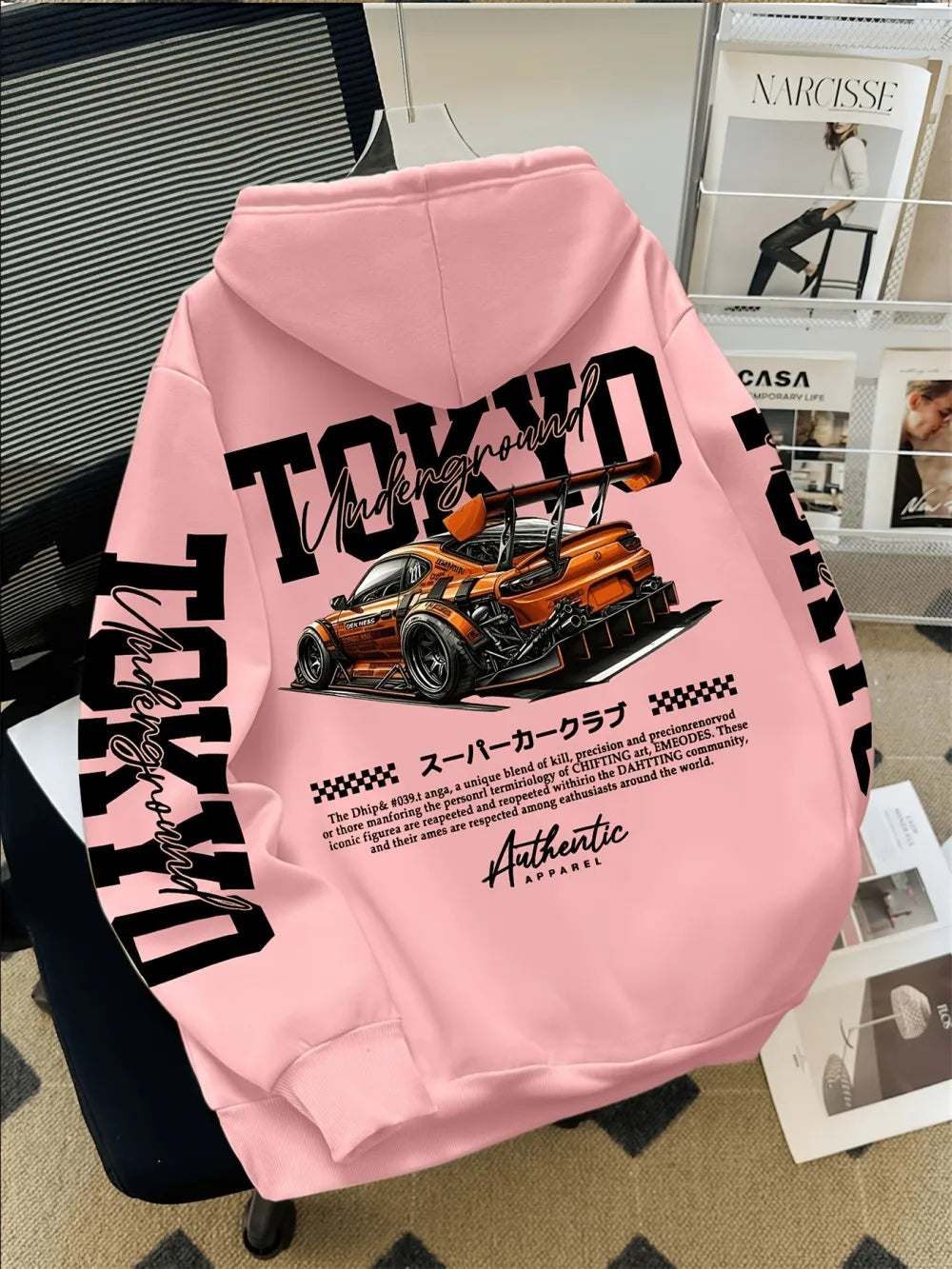 American men's autumn Tokyo racing letter print soft and comfortable hooded sweatshirt long sleeved T-shirt outdoor street top