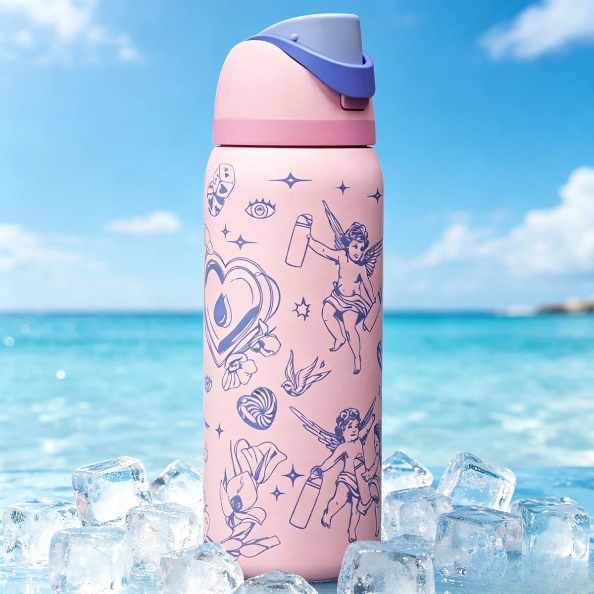 Fitness Insulated Flask Thermos Cup Stainless Steel Straw Drinking Water Bottle One-touch Open Vacuum Mug for Football Sport Use