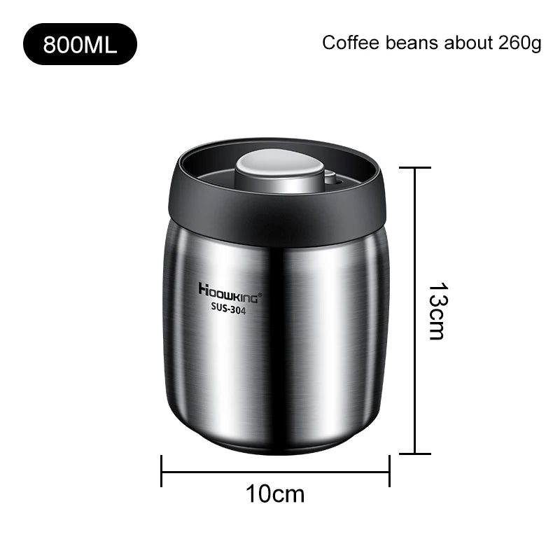 Vacuum Sealed Tank Coffee Bean Storage Tank Household 304 Stainless Steel Food Storage Jars Moisture-Proof Sealed Container