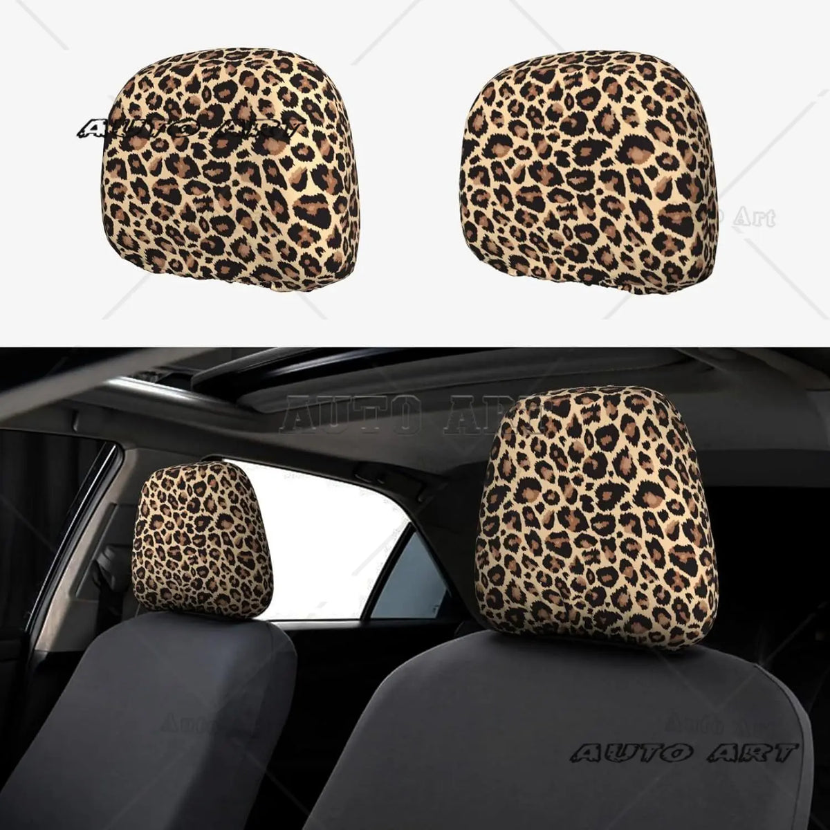 Cheetah Print Car Seat Headrest Covers Universal Size Soft Breathable Leopard Car Accessories 2 Packs