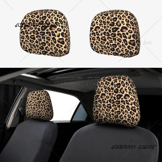 Cheetah Print Car Seat Headrest Covers Universal Size Soft Breathable Leopard Car Accessories 2 Packs