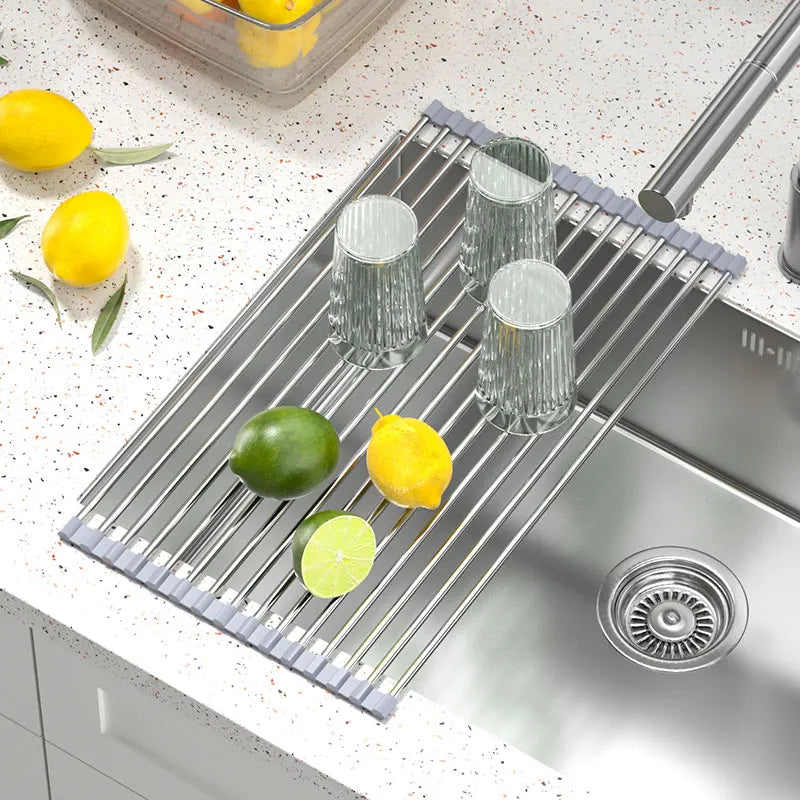 Roll Up Dish Drying Rack over sink, Stainless Steel Dish Drainer Shelf Organizer Tableware Plate Storage,Kitchen accessories