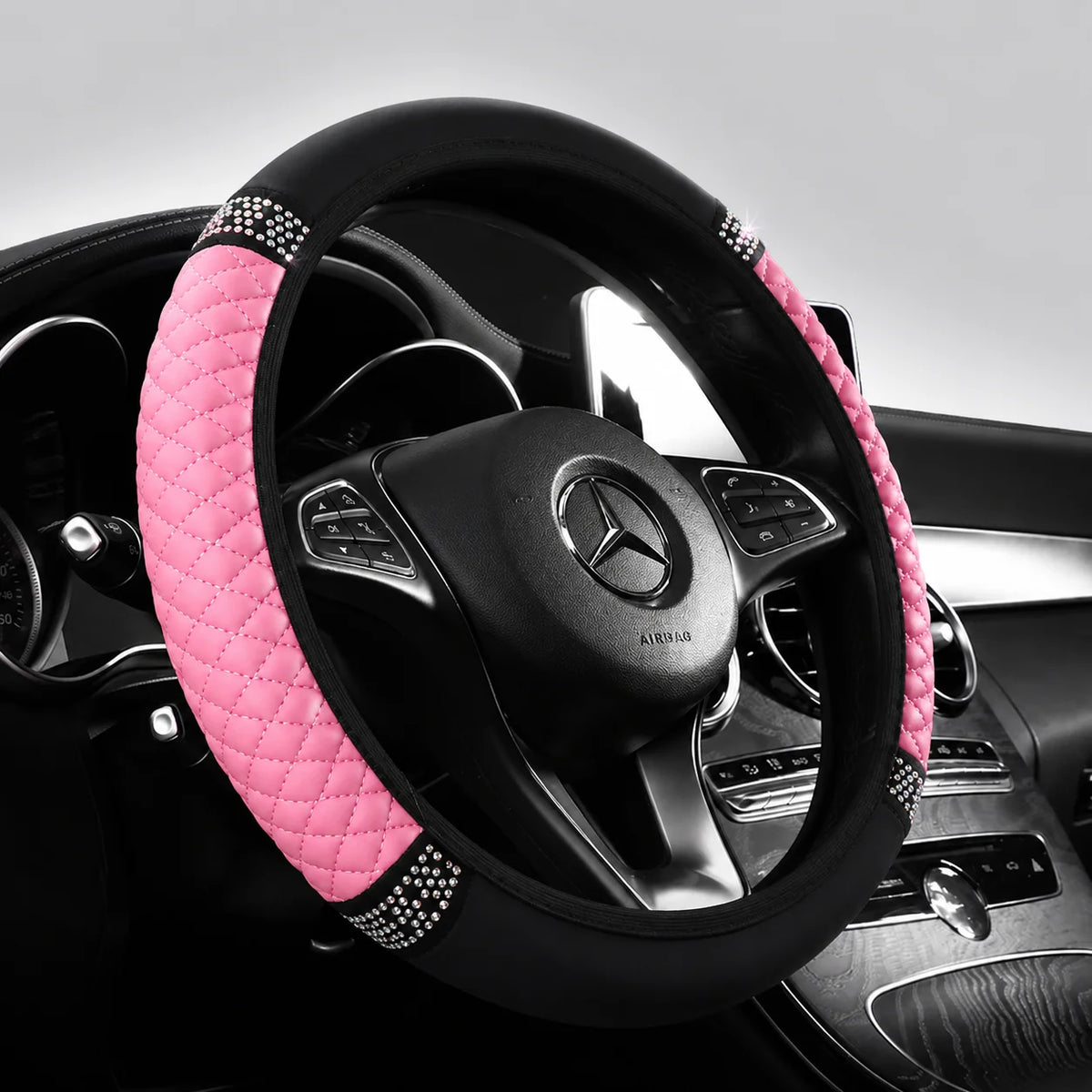 Napa Leather Perforated Patchwork Car Steering Wheel Cover, Non-slip, Breathable, Universal 15 Inch (Approx. 38.1cm)