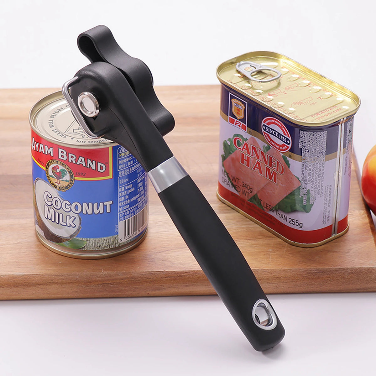 Professional Manual Can Opener – Kitchen Side-Cut Can Opening Tool with Easy-Grip Plastic Handle, Effortlessly Opens All Types o