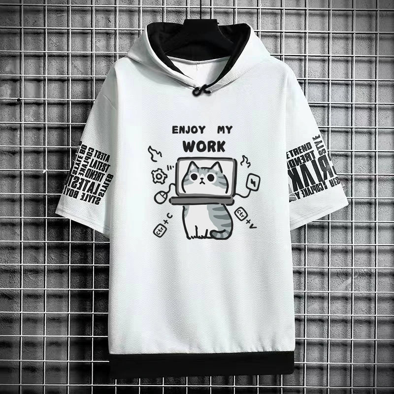 Harajuku Men's T-Shirt Hoodie Women Cartoon Cat Print Graphics T-Shirt Streetwear Funny Shirt Korean Fashion Short Sleeve Tops
