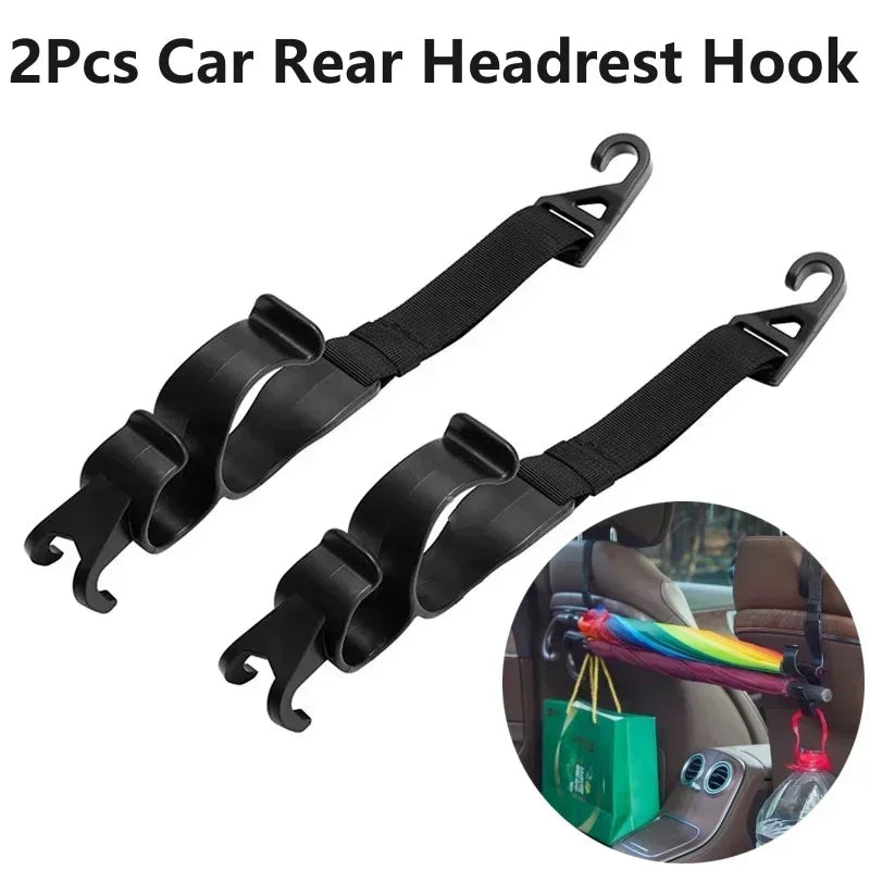 Car Back Seat Hook Multi-function Rear 2pcs Seat Headrest Hanging Hook Umbrella Holder Seat Back Storage Interior Organizer