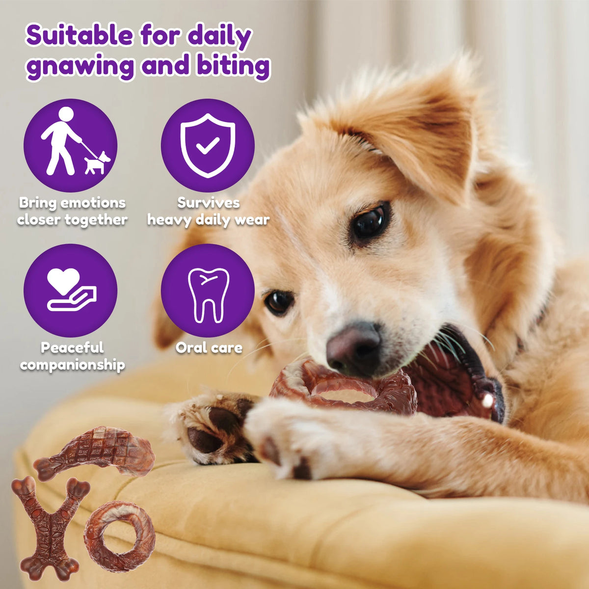 Indestructible Dog Chew Toy for Aggressive Chewers Durable Dog Teeth Cleaning Bacon Flavor Bones Chew Pet Toy