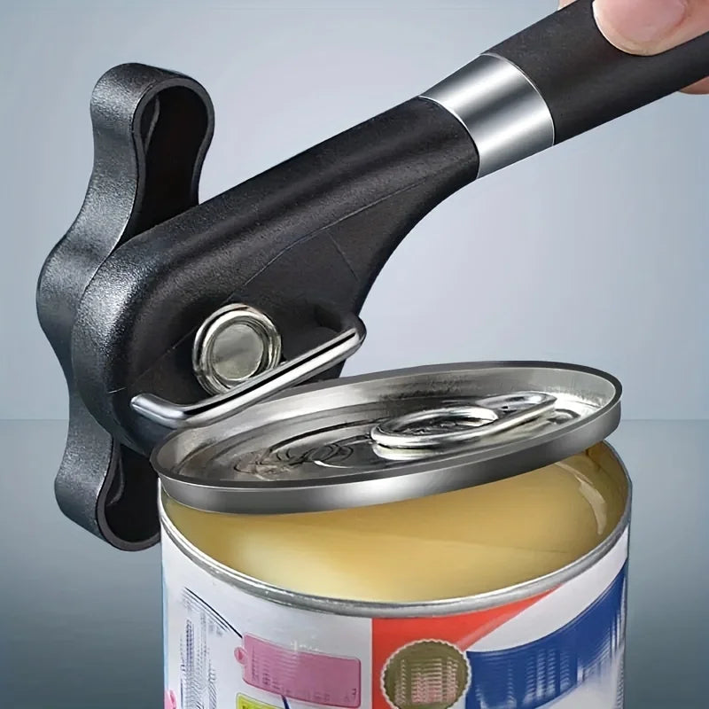 Professional Manual Can Opener – Kitchen Side-Cut Can Opening Tool with Easy-Grip Plastic Handle, Effortlessly Opens All Types o