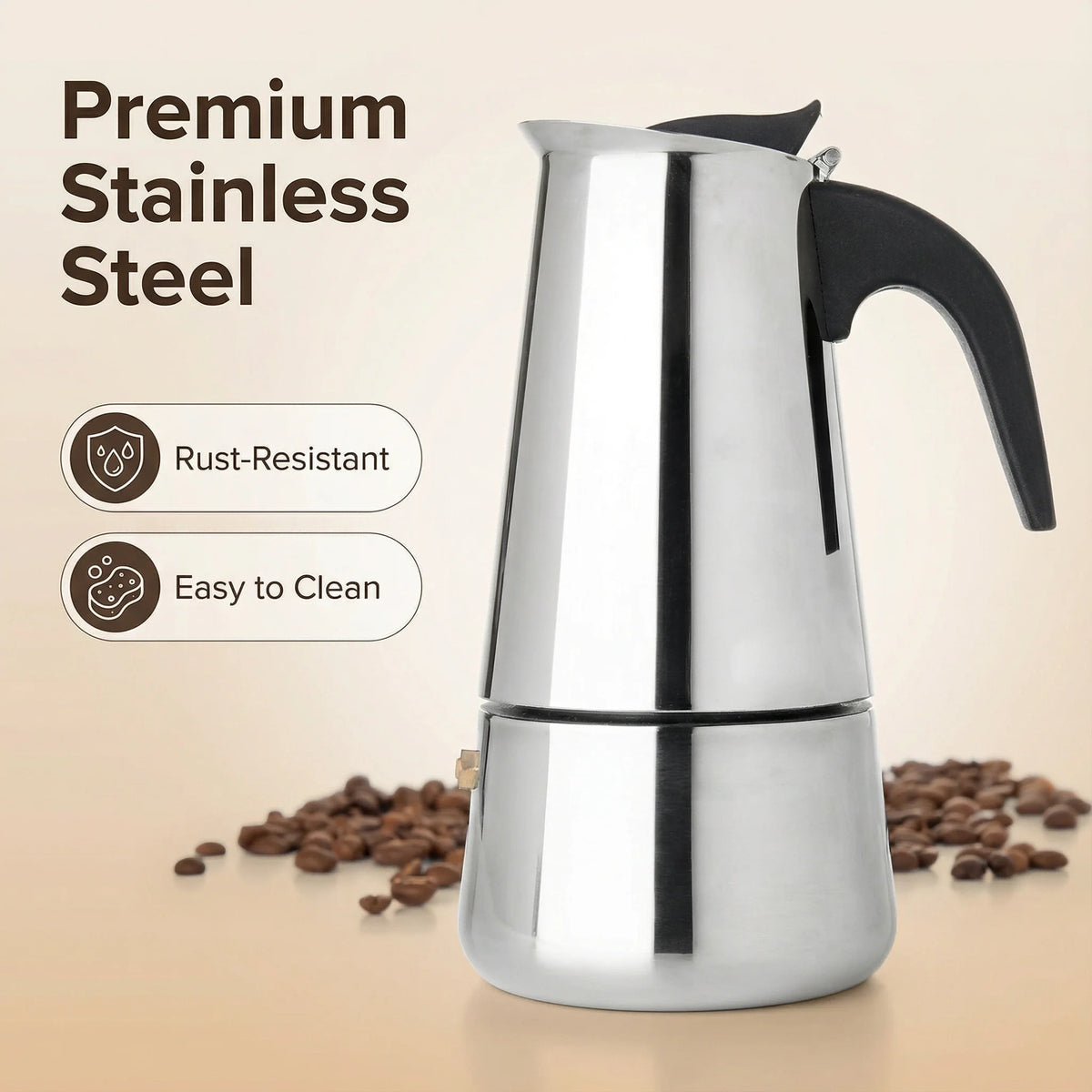 Coffee Pot Stainless Steel Moka Pot Italian Coffee Maker 9 Cup 15 OZ Stovetop Espresso Maker for Gas or Electric Ceramic Stove