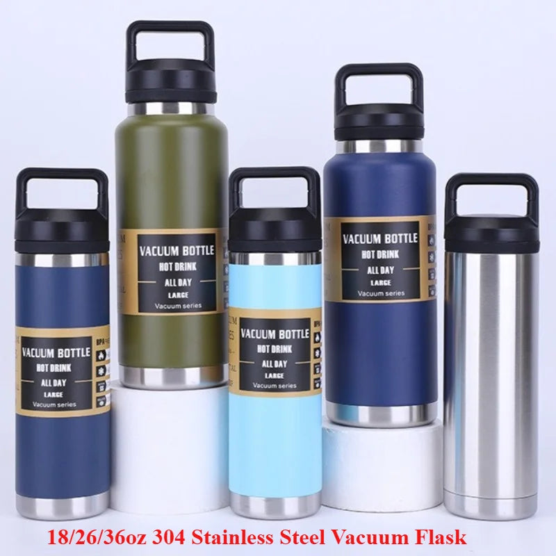 18/26/36oz 304 Stainless Steel Vacuum Flask, Large Capacity Insulated Water Bottle with Handle Lid 1pcs