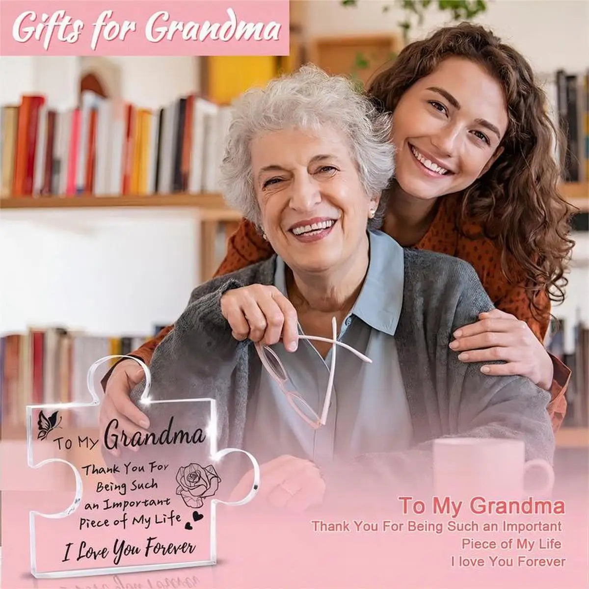 Grandma Gifts, carved acrylic puzzle shaped plaque, suitable for grandma's funny birthday and Christmas gift