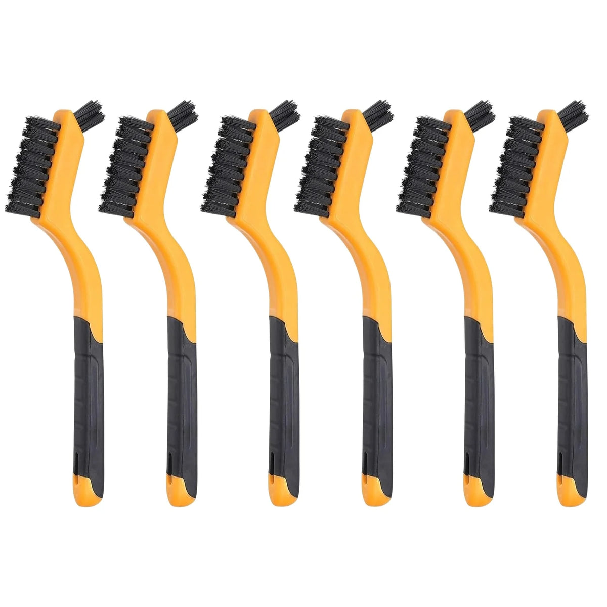 Wire Brush Set 6Pcs Nylon/Brass/Stainless Steel Bristles with Curved Handle Grip for Cleaning Rust Removal Dirt Paint Scrubbing
