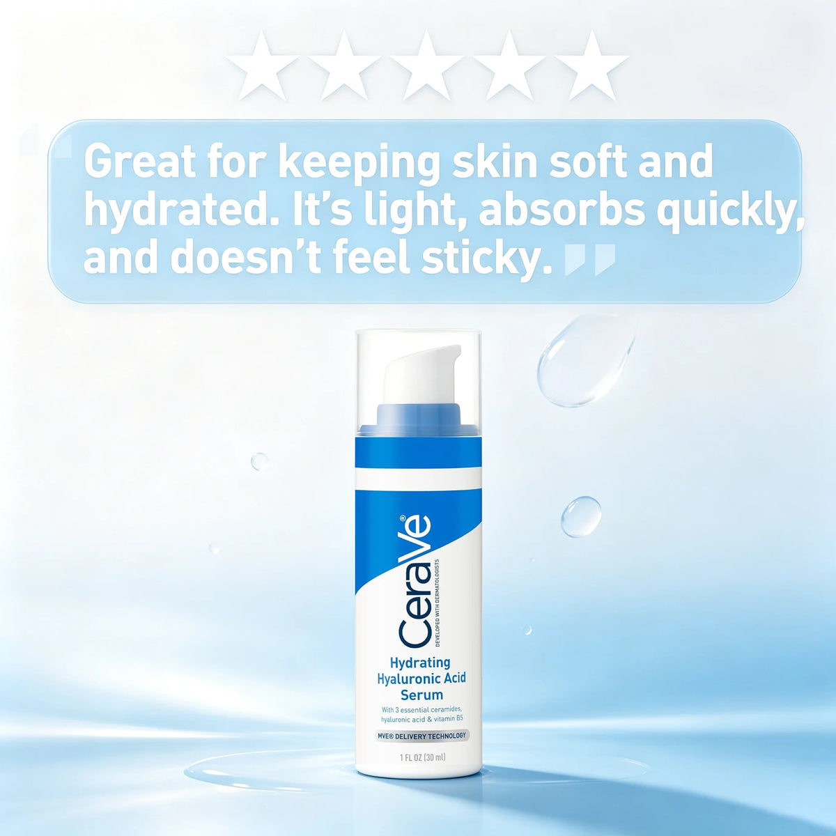 Cerave Hyaluronic Acid Serum for Face with Vitamin B5 and Ceramides, Hydrating Face Serum for Dry Skin, Fragrance Free, 1 Ounce