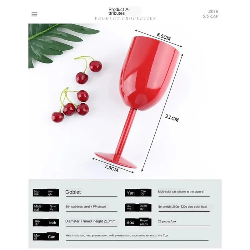 10oz Goblet Wine Cup With Seal Lid Double Wall Stainless Steel Tumbler Champagne Layer Cocktail Mug For Christmas Party