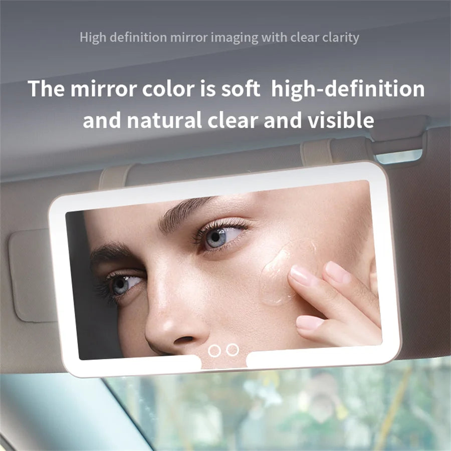 Universal Car Sun Visor Makeup Mirror with LED Fill Light, Rechargeable HD Vanity Mirror, Portable Car Interior Cosmetic Mirror