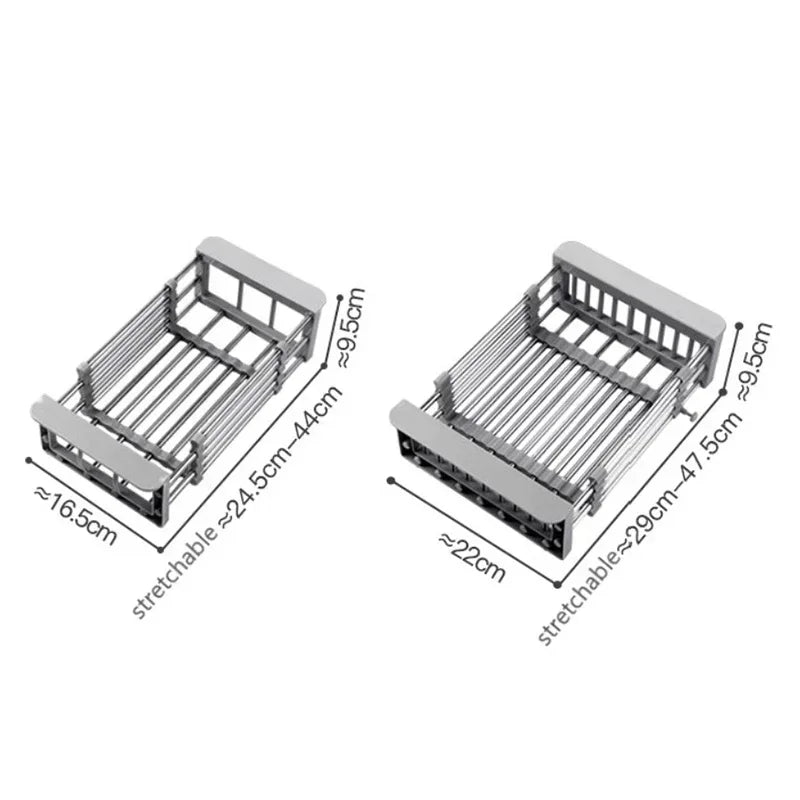 Stainless Steel Retractable Sink Drain Rack, Kitchen Dish Fruit Vegetable Washing Drain Storage Holder
