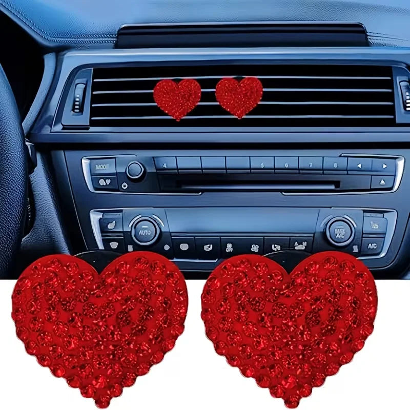 Valentine's Day Exclusive 2-Pack Sparkling Crystal Heart Car Air Vent Freshener Clips – Creative Car Interior Decor