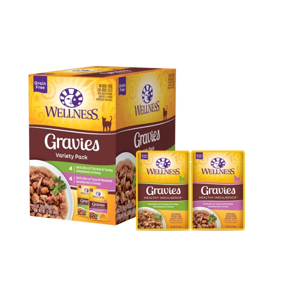 2 pack Healthy Indulgence Gravies Variety Pack Adult Wet Cat Food, Natural, Protein Rich, Grain Free, 2 Flavors, 3 oz, Pack of