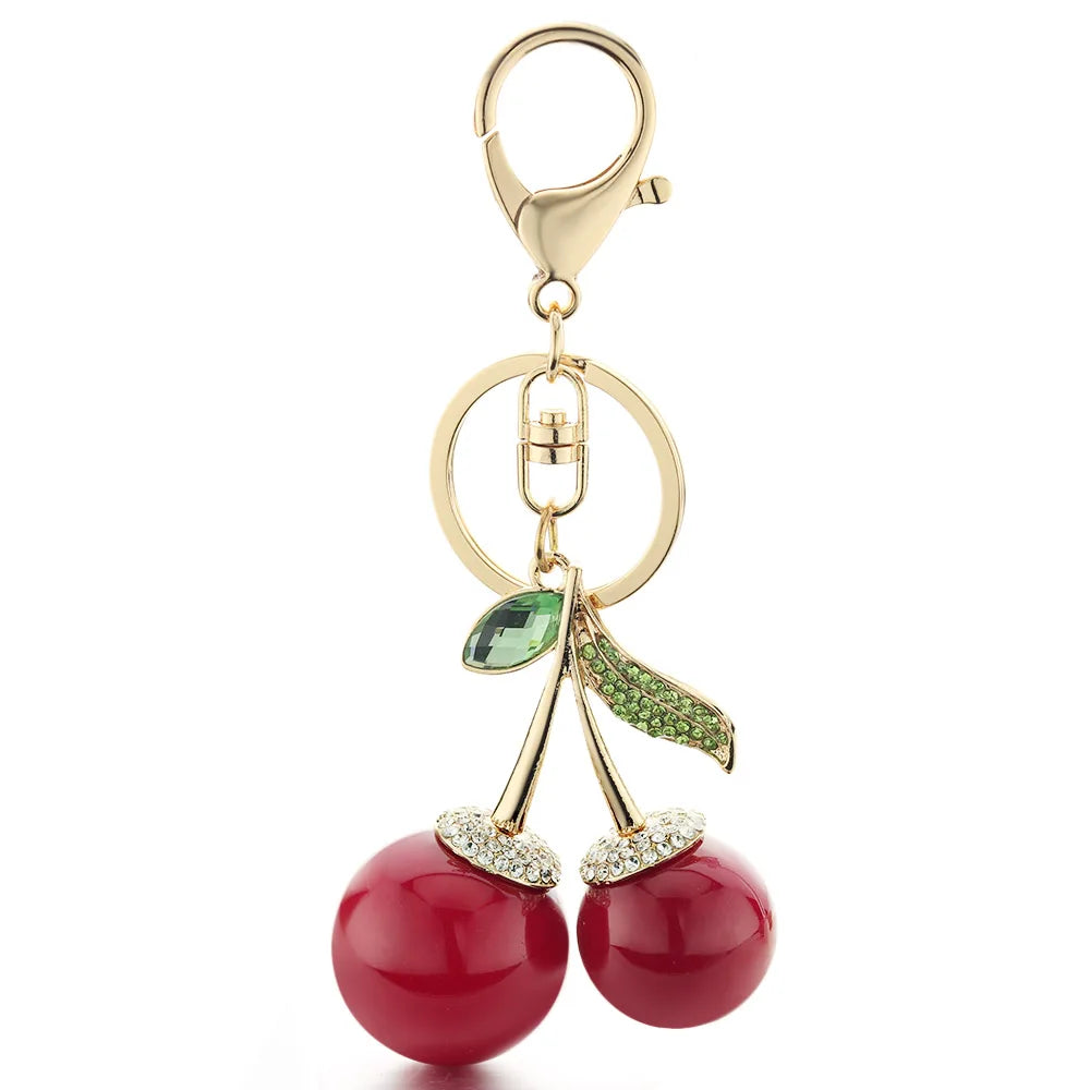 Exquisite Crystal Rhinestone Bag Pendant  Red Cherry Keychain  Cute Cartoon For Car Women Key Chain Ring Holder Jewelry K364