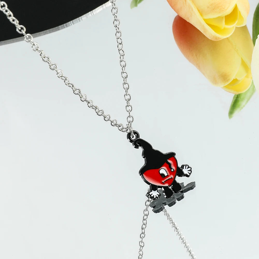 Trendy Bad Bunny cosplay heart pendant necklace, cute accessory, fan gift
