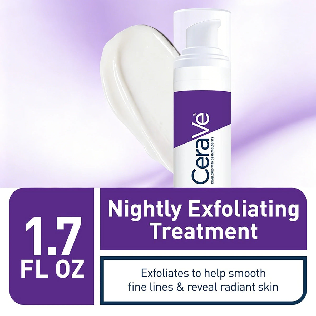 CeraVe Skin Renewing Nightly Exfoliating Treatment 50ml Glycolic Lactic Acid Serum with Ceramides for Radiant Smooth Skin