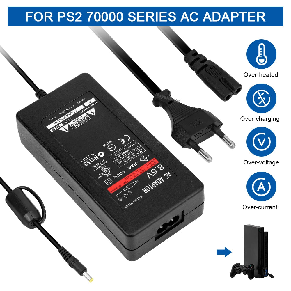 NEW EU US Plug Power Supply For PS2 Replacement AC Adapter Charger Cable Cord 100‑240V DC 8.5V for PS2 Slim 70000 Console