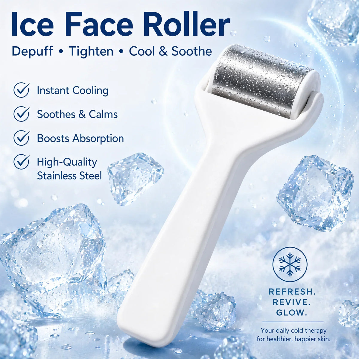 Ice Face Roller 304 Stainless Steel Facial Massager Cooling Roller for Face Eyes Depuffing Puffiness Relief Skin Tightening