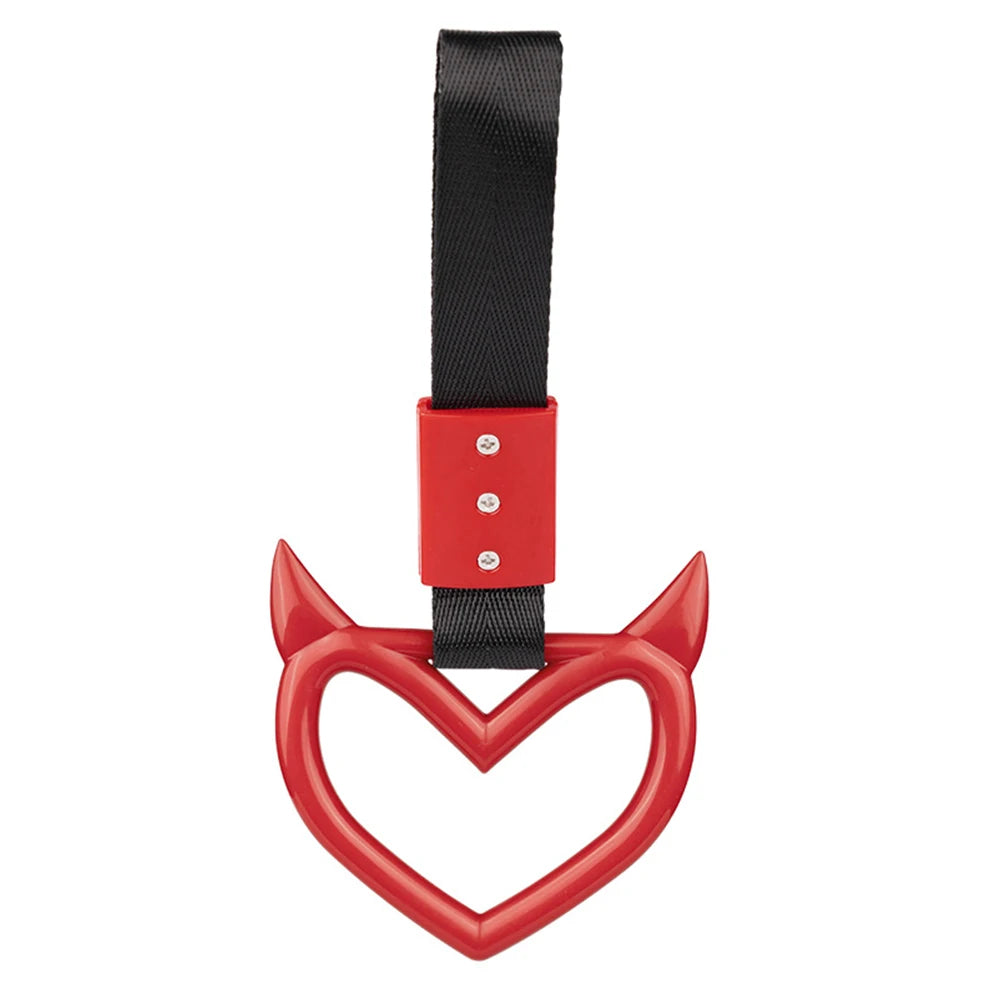Gradient Devil Heart Tsurikawa Handle Strap, JDM Style Rearview Mirror & Bumper Decor, Car Interior & Exterior Accessory