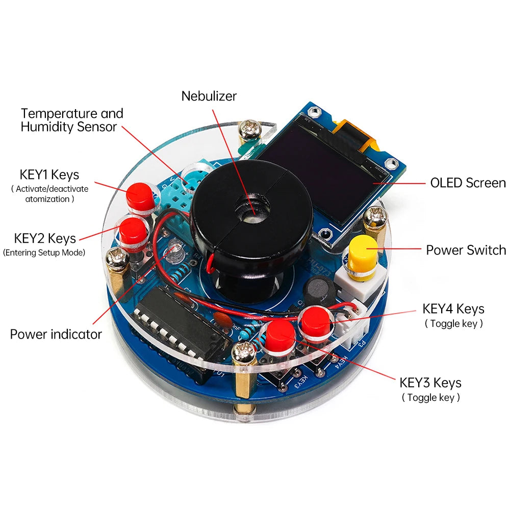 USB Humidifier Mist Electronic Diy Kit Oled Display Temperature And Humidity Spray Circuit Board Manufacturing Welding Practice