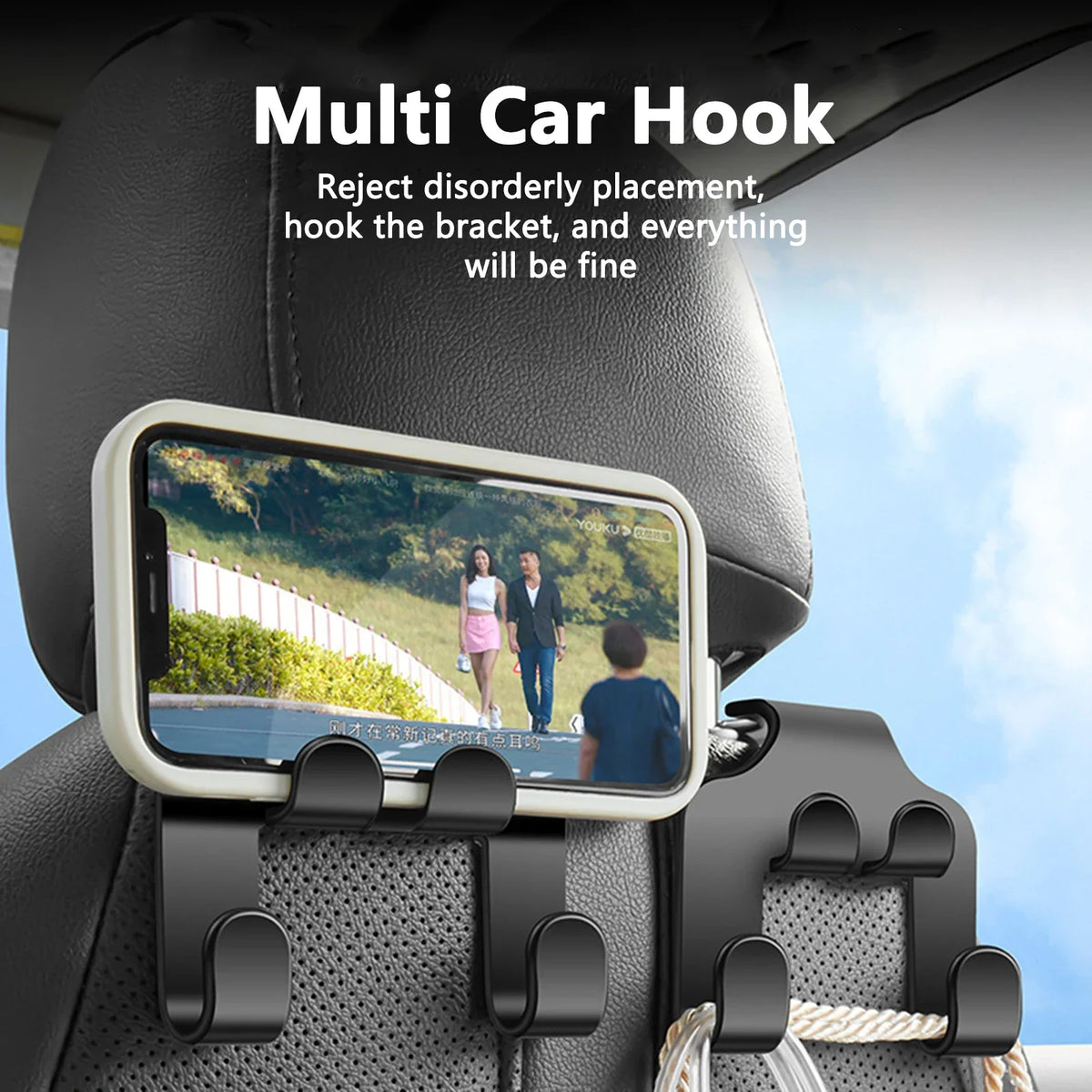 1/2Pcs Universal Car Backseat Multifunction Phone Holder with Hook for Rear Seat Storage Mount Auto Organizer Accessories