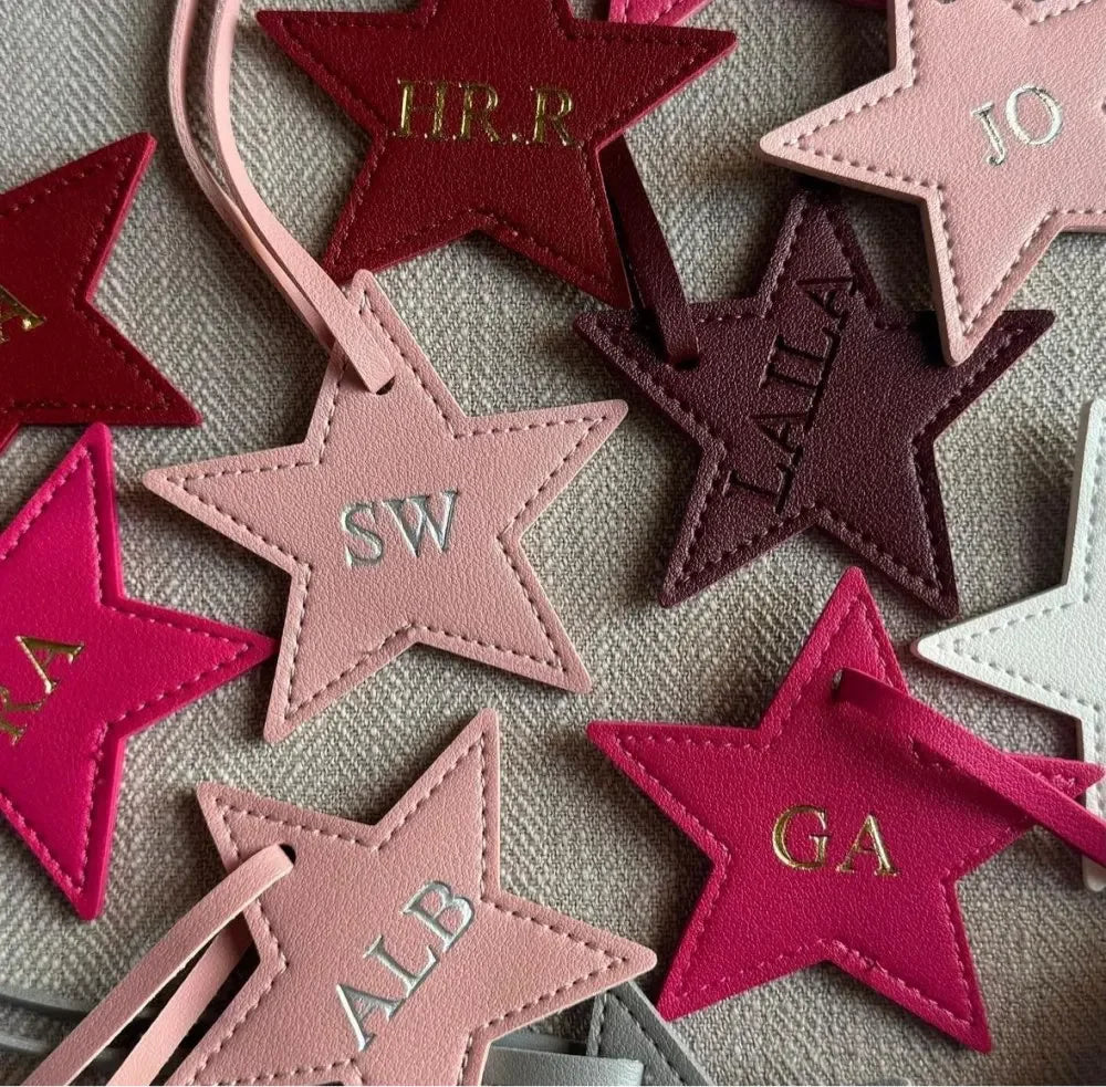 New Free Custom Initals Leather Five-Pointed Star Keychain Pendant Car Key Star Decoration Pendant Bag Accessories