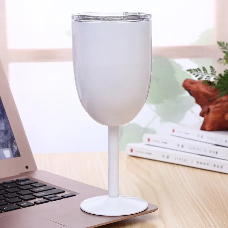 10oz Goblet Wine Cup With Seal Lid Double Wall Stainless Steel Tumbler Champagne Layer Cocktail Mug For Christmas Party