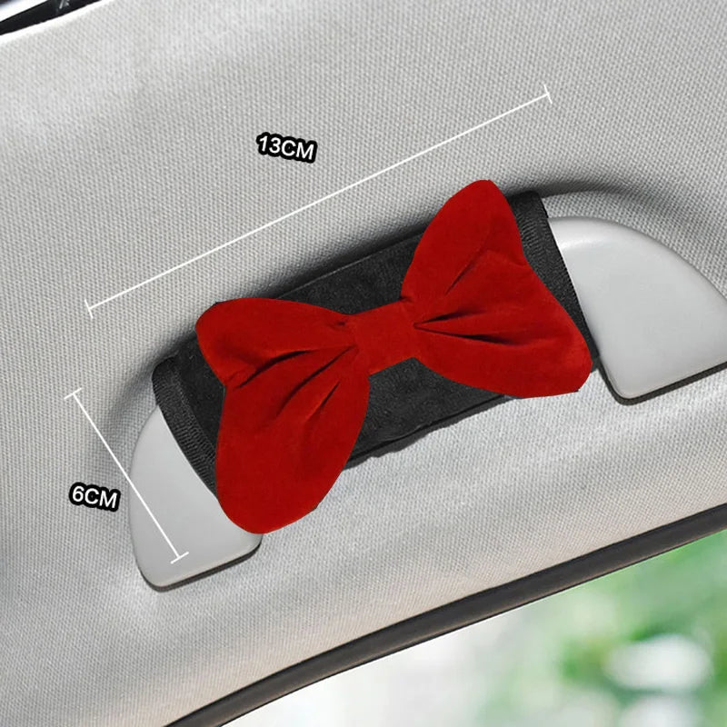 1pc Cute Cartoon Red Bowknot Car Neck Pillow Universal Auto Seat Headrest Support Seatbelt Cover Car Accessories for Women
