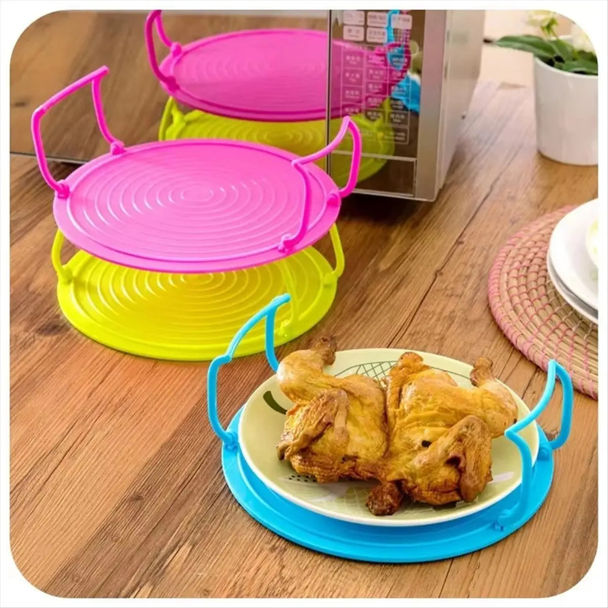 ABNH Microwave Heating Layered Steaming Tray Double-Layer Rack Bowl Rack Storage Rack Tools Kitchen Accessories Blue