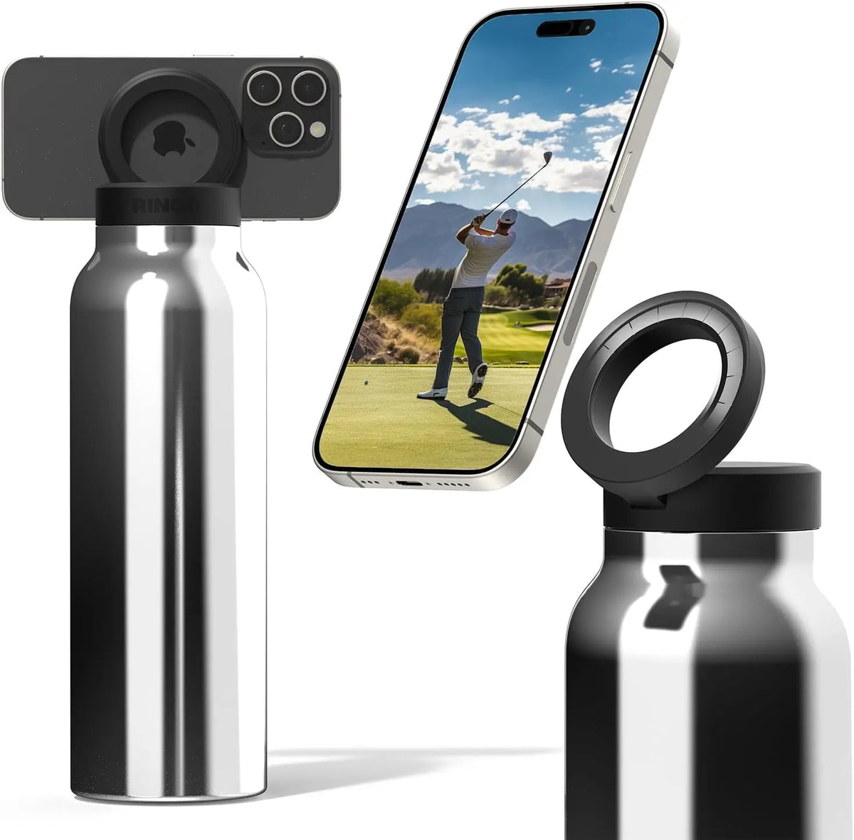 24oz Insulated Water Bottle with Magnetic Phone Mount & Sip Straw Lid for Daily Use