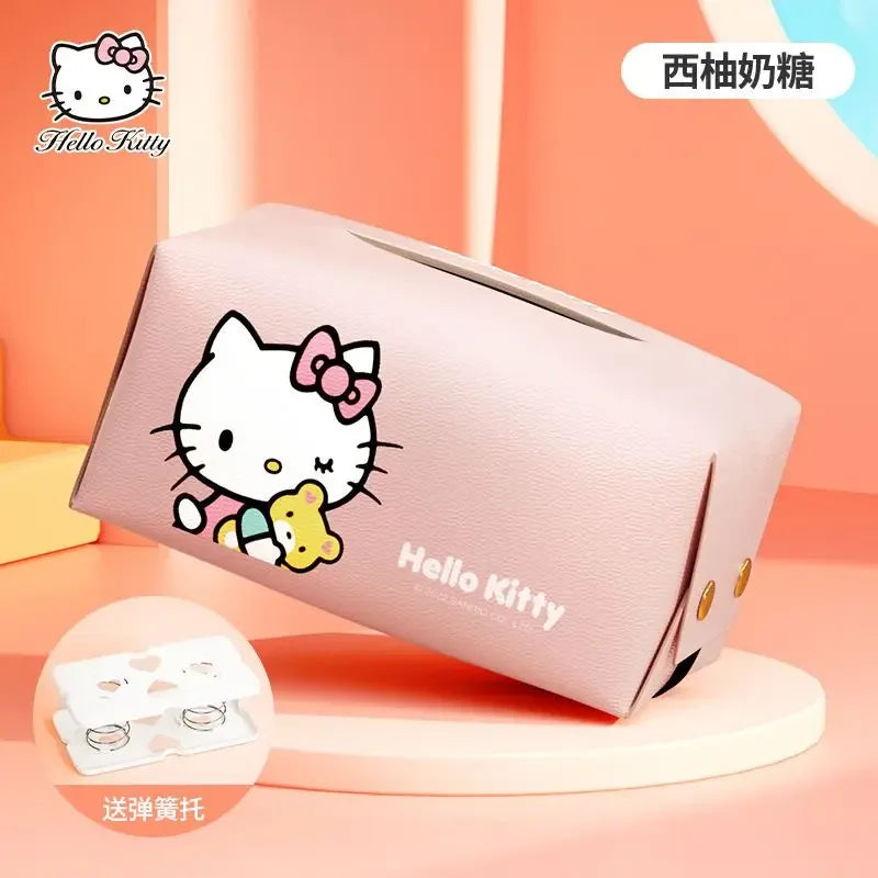 Kawaii Genuine Sanrio Car Tissue Box Hello Kitty Cartoon Armrest Box Car with Drawable Tissue Box Cute Anime Decorative Gifts