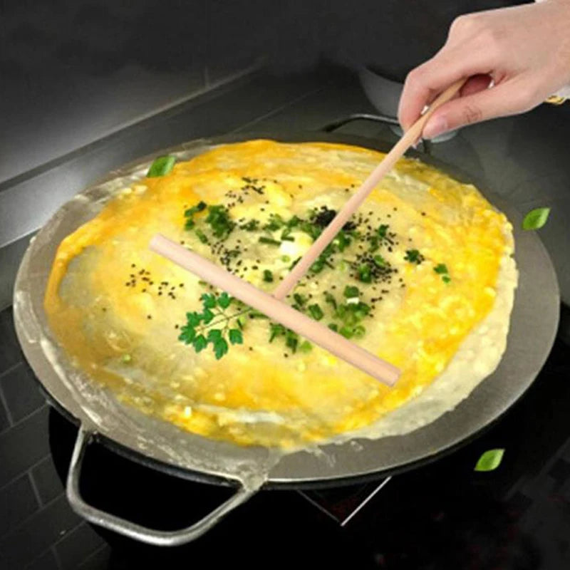 2Pcs T Shape Wooden Rake Round Batter Pancake Crepe Spreader Kitchen Tools