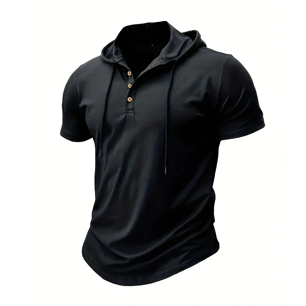 Summer Men's Casual Hooded T-shirt Loose Solid Color Lightweight Short Sleeved Male Outdoor Sports Hoodies Tee Tops