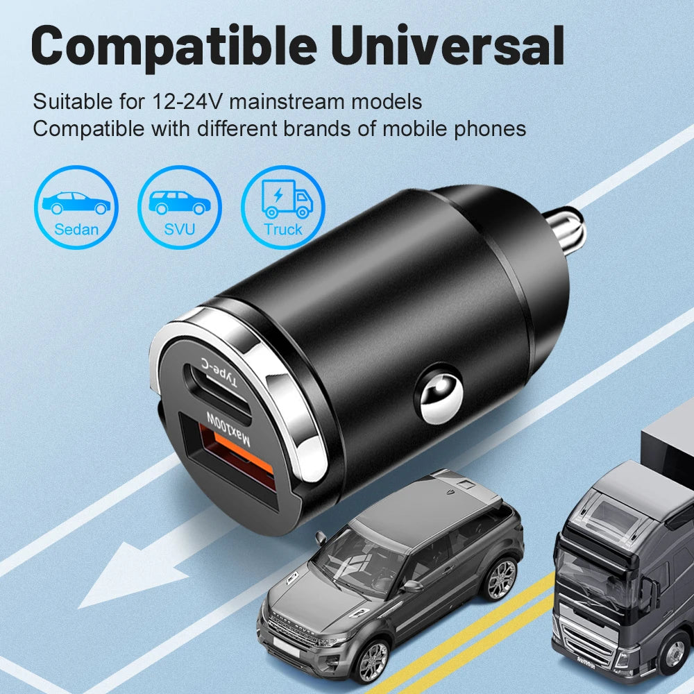 100W USB Car Charger Quick Charge Type C Car Phone Adapter For iPhone Samsung Xiaomi Huawei USB C Fast Charging Charger In Car