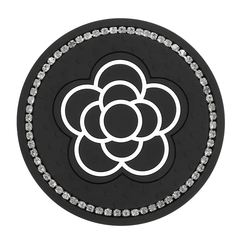 1PC Car Water Cup Pad Creative Diamond Inlaid Camellia Flower Storage Tank Non-Slip Mat Interior Decoration Products For Women