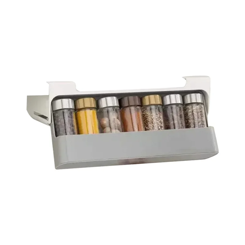 AAAN-Wall Mounted Adjustable Spice Rack Non Perforated Seasoning Boxes For Barbecue Materials Combination Set Storage Case