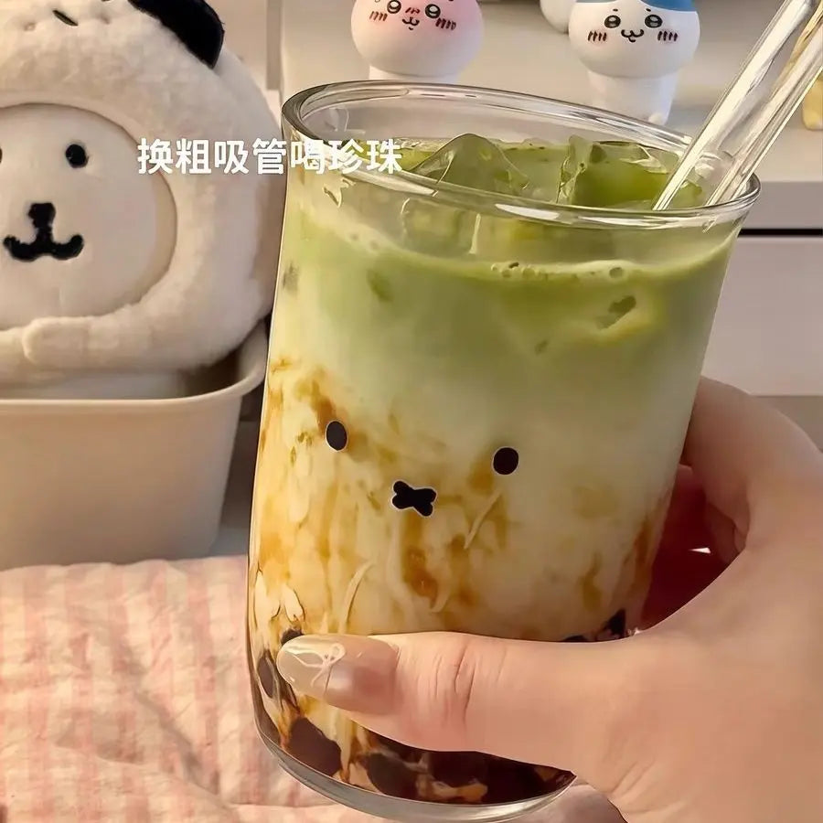 350ML Kawaii Miffy Coffee Glass Cup Cute Cartoon Miffy Ins Style Household Iced Americano Latte Cold Brew Cup Juice and Milk Cup