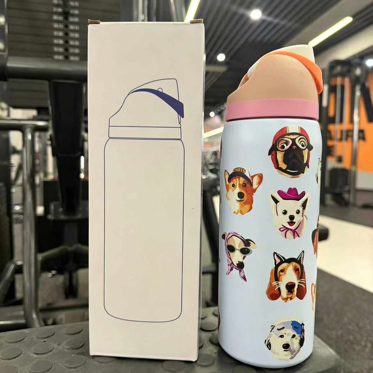Fitness Insulated Flask Thermos Cup Stainless Steel Straw Drinking Water Bottle One-touch Open Vacuum Mug for Football Sport Use