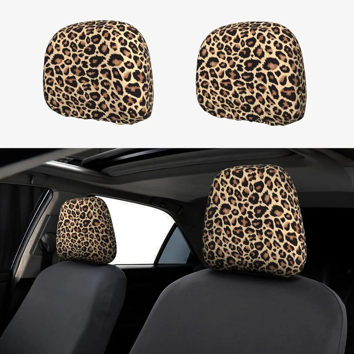Cheetah Print Car Seat Headrest Covers Universal Size Soft Breathable Leopard Car Accessories 2 Packs