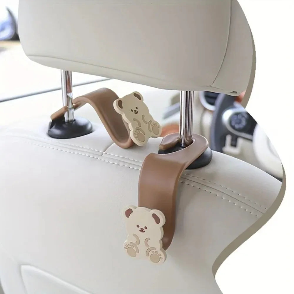 2PCS Car Back Seat Headrest Hooks for Purses & Bag Headrest Hanger Vehicle Cute Bear Bunny Storage Hook Universal Organizer