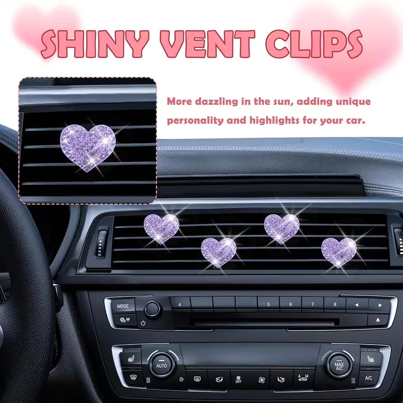 Valentine's Day Exclusive 2-Pack Sparkling Crystal Heart Car Air Vent Freshener Clips – Creative Car Interior Decor