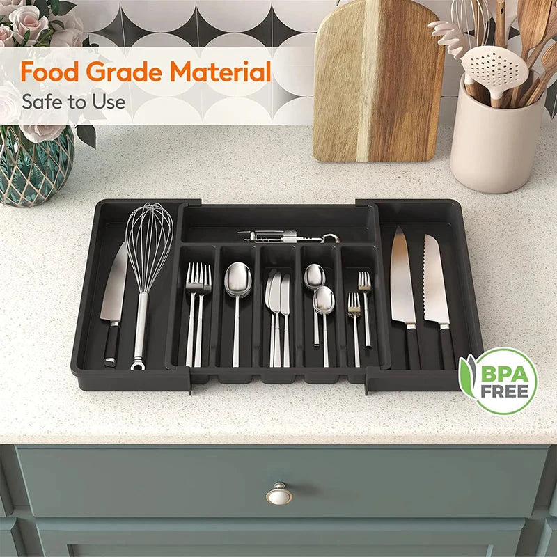 Expandable Utensil Tray Silverware Spoon Organizer Drawer Cover Adjustable Cutlery Tray Drawer Organizer Kitchen